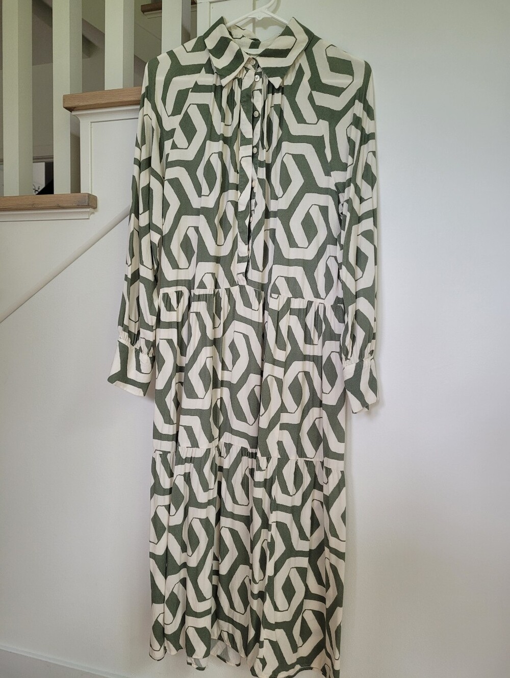 H&M Olive and Cream Geometric Maxi Dress